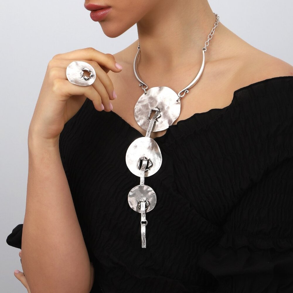 COPY - Bohemian Ring Necklace Bracelet and Earring Circle Jewelry Set - Picture 4 of 6
